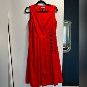 Boden Sleeveless Red Wrap-Style Midi Dress with Side Button Detail